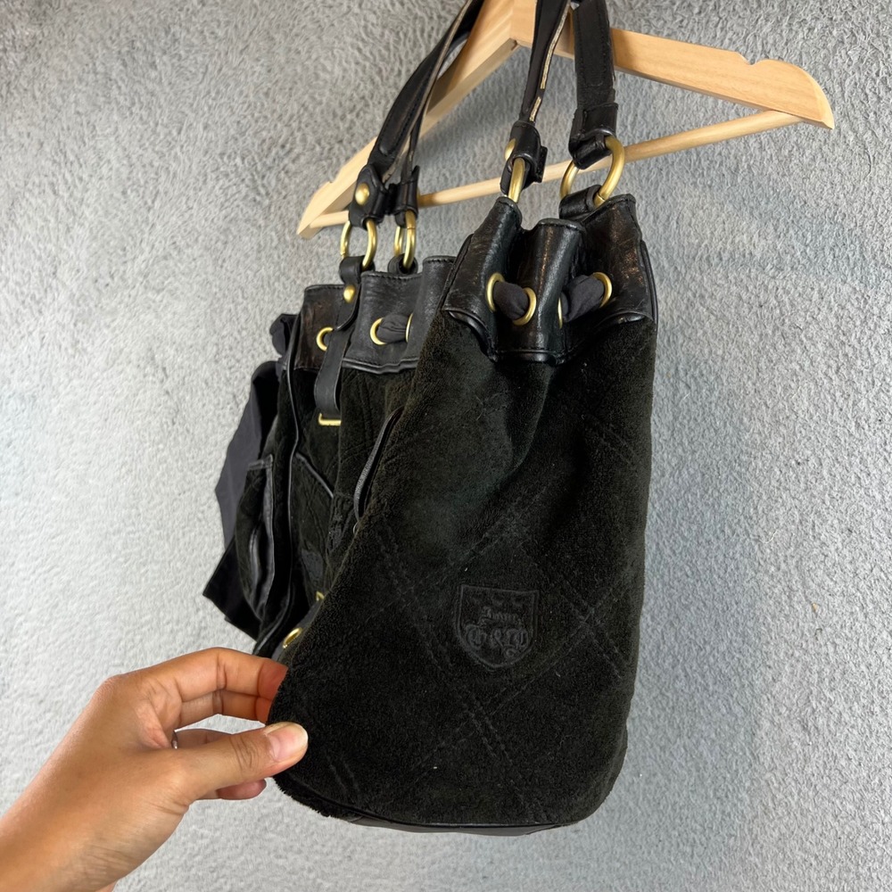 Juicy Couture Daydreamer Olive Velour Leather Bow Shoulder Bag Y2K Crown Crest - Picture 5 of 16